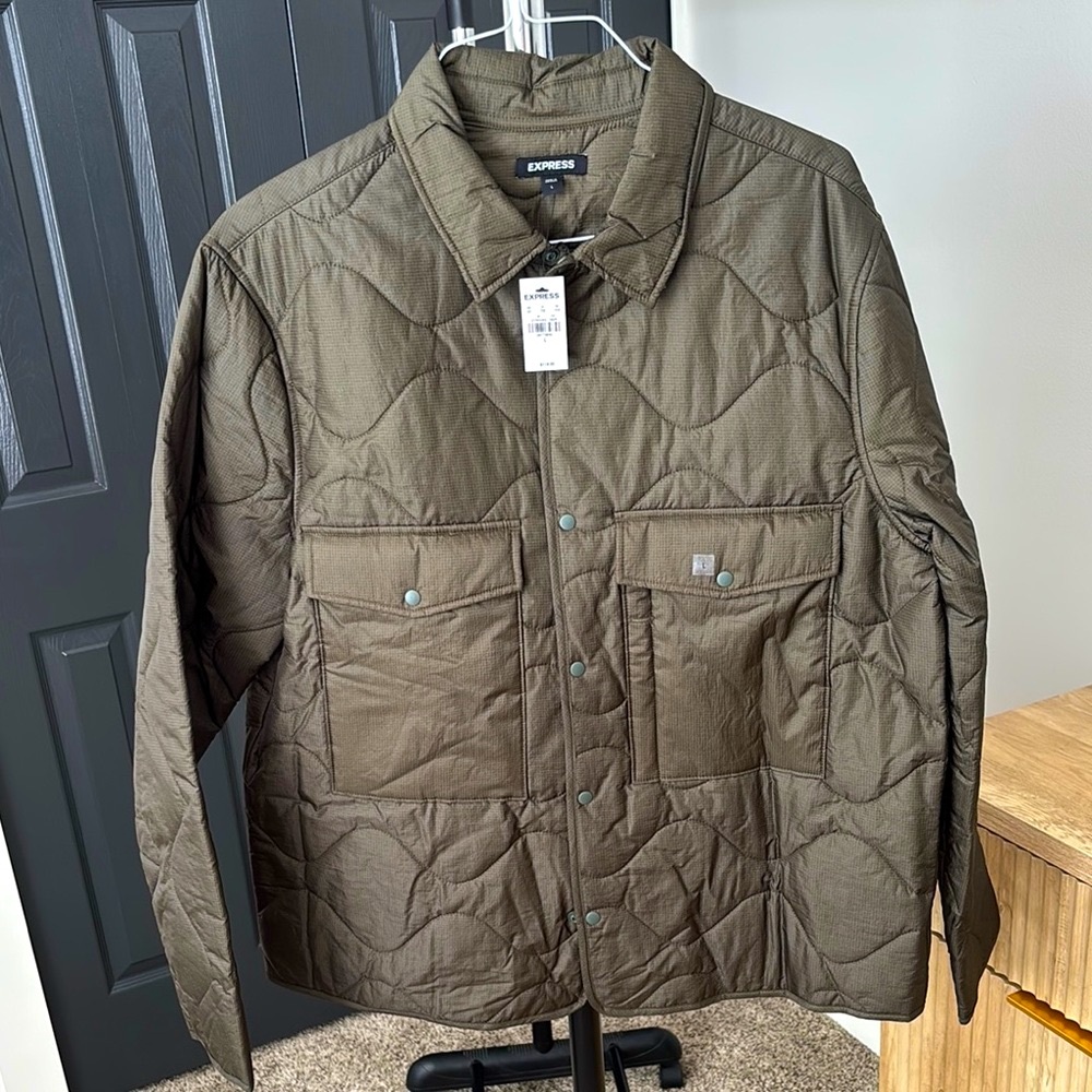 Express Men's Quilted Shirt Jacket - Olive Size L NWT